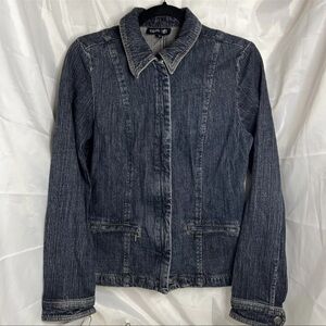 Vintage Contrast Jeans Medium Blue Full Zip Pockets Denim Jean Jacket